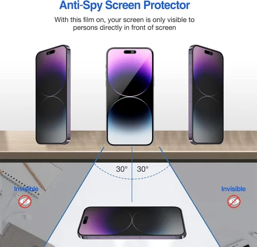 Vista 5 de ProCase Paquete de 2 protectores de pantalla de privacidad para iPhone 14 Pro Max 9H Anti Spy Dark Tempered Glass Screen Film Guard for iPhone 14