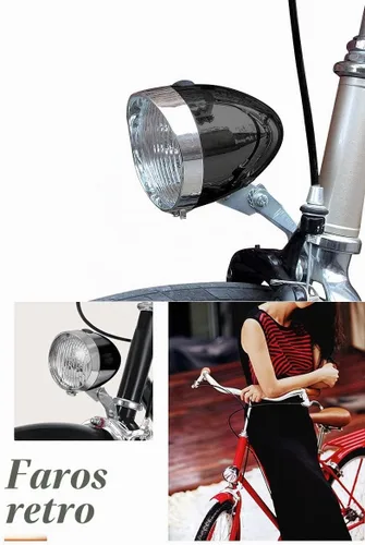 Vista 4 de Faro delantero retro para bicicleta de noche, luces de bicicleta vintage delanteras y traseras, piezas de bicicleta Lowrider, linterna, luces LED