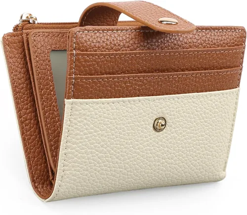 Vista 12 de GOIACII - Cartera pequeña para mujer de cuero genuino con bloqueo RFID, bolsillo con cremallera, plegable, tarjetero con ventana