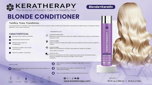 Vista 3 de KERATHERAPY Acondicionador tonificante violeta totalmente rubio con infusión de queratina, 10.1 fl. oz. / 300 ml - Acondicionador morado
