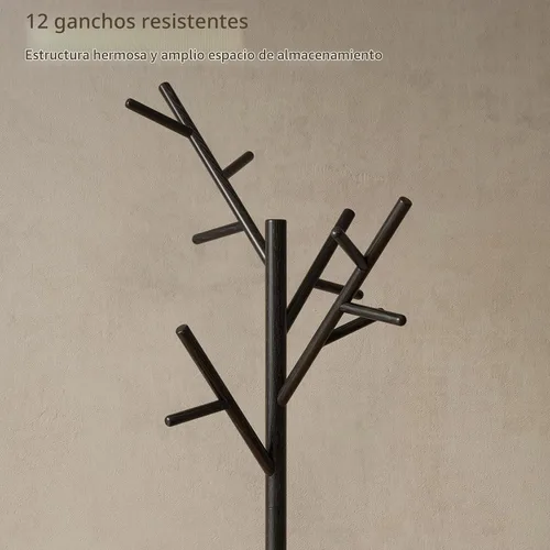 Vista 7 de Muwuele Perchero de madera maciza independiente con 12 ganchos, perchero independiente con 3 alturas ajustables para abrigos, sombreros, bolsos
