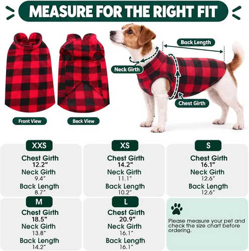 Vista 7 de Kuoser Chaleco de vellón para perro, suéter a cuadros para perro con Rojo Plaid