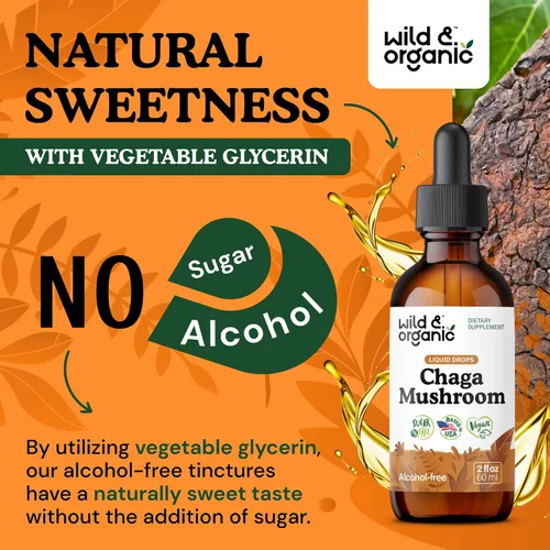 Vista 6 de Wild & Organic Tintura de hongos Chaga - Apoyo inmunológico con extracto líquido de hongo Chaga - Suplemento de gotas de inmunidad - Vegano, sin
