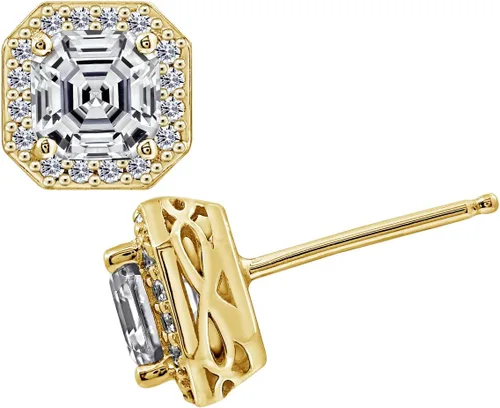 Vista 7 de Amazon Essentials Aretes de plata de ley chapados en platino o oro con circonita cúbica de elementos infinitos de corte Asscher