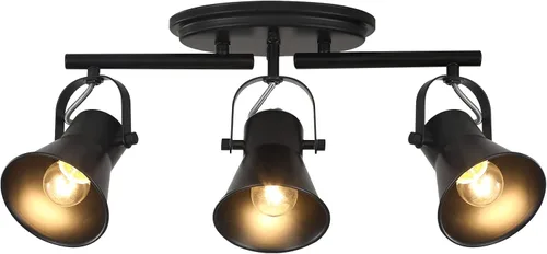 Vista 8 de KEESFU Iluminación de pista mini industrial para techo, luces de punto negras para interiores con cabezal de luz ajustable multidireccional, foco