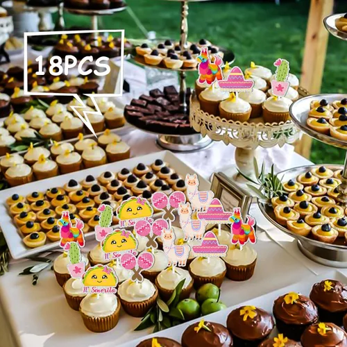 Vista 6 de 18 piezas de purpurina rosa "It's Senorita" lindo taco bout postre cupcakes decoración mexicana deliciosa comida fiesta festival temático