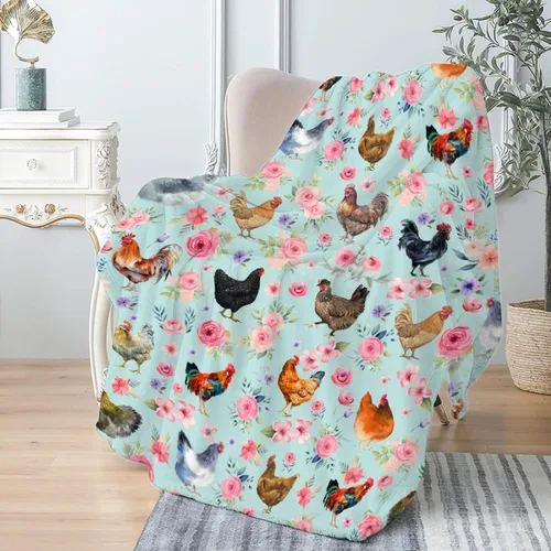 Vista 12 de Manta de raza de pollo – Manta de pollo para niños y niñas – Acogedora franela suave, ligera y cálida – Habitación, cama, camping – 30"x40
