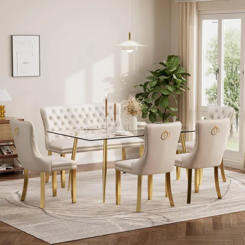 Vista 144 de Baysitone Juego de mesa de comedor de cristal de 51 pulgadas para 4, juego de 5 piezas de comedor moderno, mesa de cocina rectangular de vidrio