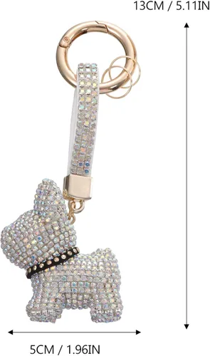 Vista 2 de ValiCLUD Bulldog Llavero Diamante Círculo de Coche Llavero Colgante Rhinestone Crystal Monedero Animal Pet Charm Bolso Mochila