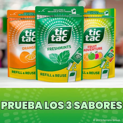 Vista 6 de Tic Tac Bolsa de recarga a granel de mentas frescas, caramelos de menta de bolsillo para llevar, incluye paquete recargable vacío, 17.2 oz