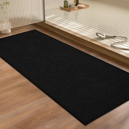 Vista 55 de Chakme Juego de 2 alfombras de baño ultrafinas, absorbentes, antideslizantes, lavables a máquina, color negro, 17 x 24 pulgadas / 17 x 30 pulgadas
