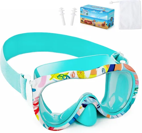Vista 13 de Gafas de natación para niños con cubierta para la nariz, máscara de esnórquel panorámica de 180° con diseño antivaho y antifugas, correa de tela