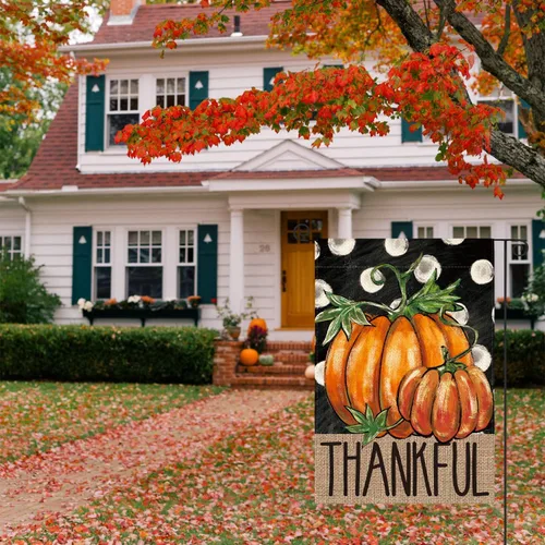 Vista 4 de AVOIN colorlife - Bandera de jardín con texto en inglés "Fall Thankful Thanksgiving", de 12 x 18 pulgadas Doble cara, resistente a la intemperie