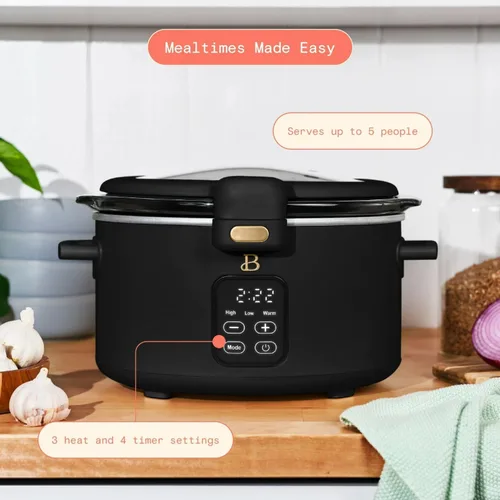 Vista 2 de Olla de cocción lenta programable de 4 cuartos con tapa con bisagras, pantalla táctil, múltiples ajustes de calor, ideal para comidas familiares
