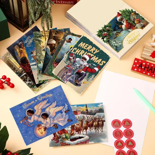 Vista 7 de Zhanmai 100 juegos de tarjetas de Navidad negras afroamericanas, tarjetas religiosas negras con sobres para suministros de Navidad (Vintage)