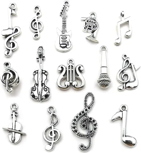 Vista 6 de Dijes de metal de música a granel 70 mezclados para hacer joyas, pulsera, collar, colgante, llavero, álbum de recortes, bricolaje