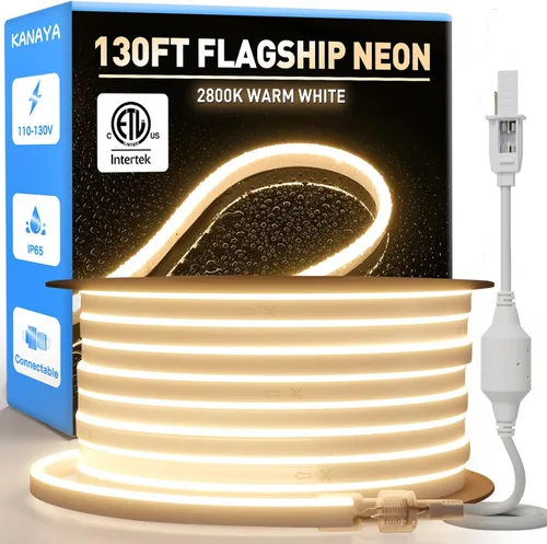 Vista 10 de KANAYA Luz de cuerda LED de neón de 16 pies con certificación ETL, CA 110V-120V conectable cortable iluminación IP65 impermeable, para decoración
