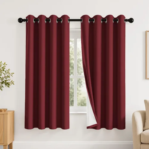 Vista 57 de 2 paneles de cortinas 100% opacas, de peso medio, con aislamiento térmico y ojales para dormitorio, sala de estar, tratamiento de ventana