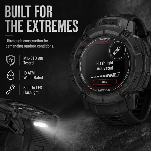Vista 5 de Garmin Instinct 2X Solar - Edición táctica, carga solar, reloj inteligente GPS resistente, linterna integrada, calculadora de balística, paquete