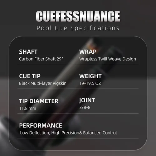 Vista 9 de Carbon Fiber Pool Cue Stick - Low Deflection Professional Pool Sticks for Adults, Premium Carbon Shaft Billiard Cue with 3/8-8 Joint, Multi-Layer
