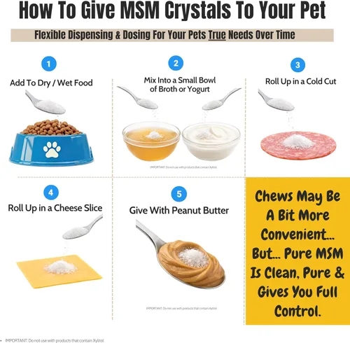 Vista 6 de MSM puro para perros y gatos Cristales MSM 99.9% puros Azufre orgánico para apoyo articular, movilidad, piel y pelaje 100% libre de aditivos