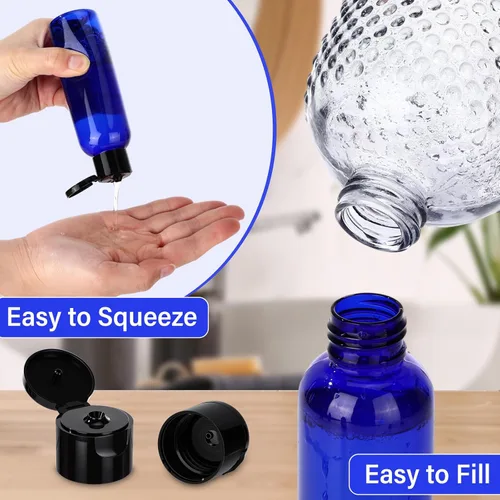 Vista 5 de Mimorou 50 botellas de plástico para apretar con tapa, recipiente recargable ámbar vacío, botella pequeña de aseo de viaje para loción, champú