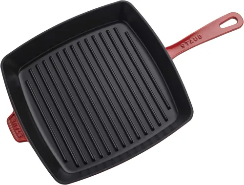 Vista 7 de Staub Sartén cuadrada de hierro fundido de 12 pulgadas, cereza, fabricada en Francia