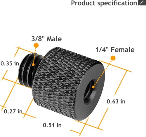 Vista 3 de Adaptador de tornillo de cámara de 1/4 a 3/8 de 1/4 pulgadas macho a 3/8 pulgadas hembra y adaptador de tornillo de trípode de 3/8 pulgadas a 1/4