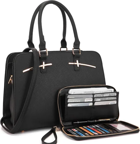 Vista 11 de Carteras para mujeres, bolso cartera monedero tote bandolera hobo con asa superior tipo satchel, juego de carteras de 2 piezas con 3 compartimentos