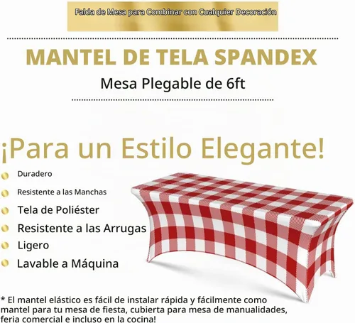 Vista 4 de mantel elástico de 6 pies, mantel rectangular ajustable de lana cuadriculada de color rojo y blanco para fiesta, banquete, festival, boda