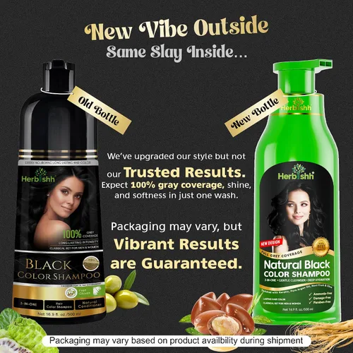 Vista 2 de Herbishh Combo Champú Color Cabello Negro 16.9 fl oz + Cuidado Esencial Flor Cabello Aceite 2.0 fl oz