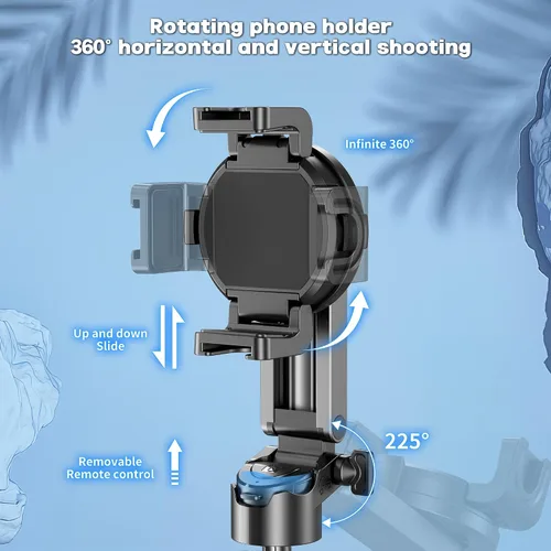 Vista 7 de Trípode magnético para teléfono con control remoto, palo selfie extensible Handle Grip Pocket Size, 4-in-1 Mini Phone Grip, 10m Wireless Shutter
