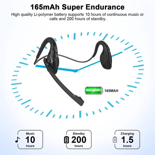 Vista 7 de Giveet Auriculares Bluetooth 5.2, auriculares estéreo inalámbricos de conducción de aire con micrófono con cancelación de ruido, 8 horas