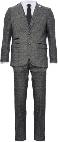 Vista 2 de Traje de tweed clásico de 3 piezas de espiga de espiga gris para hombre