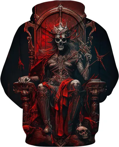 Vista 2 de Srcnhim Sudadera con capucha con estampado de calavera y bolsillo para hombre
