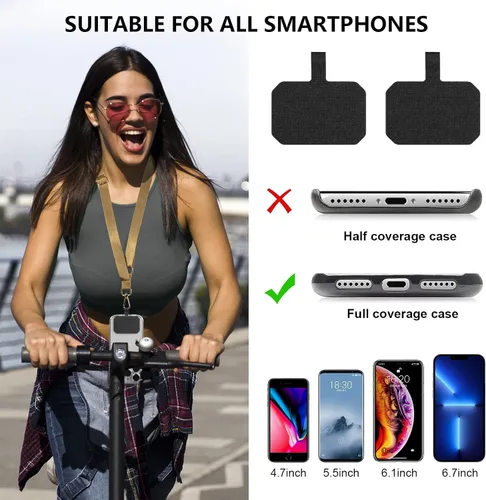Vista 2 de Cordón cruzado para teléfono celular, correas ajustables para el cuello para el hombro con cordón de muñeca, almohadillas de sujeción para teléfono