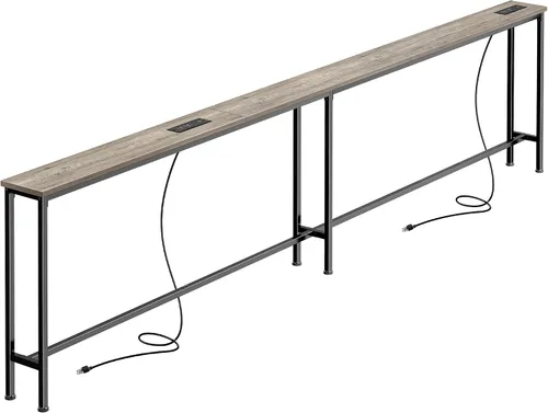 Vista 32 de SUPERJARE - Mesa de sofá de 79 pulgadas con 2 tomas de corriente y puertos USB-C, mesa consola estrecha de 5.9 pulgadas con almacenamiento, mesa
