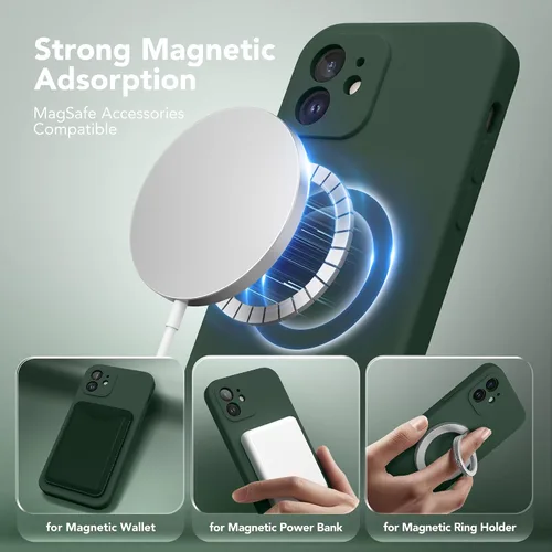Vista 2 de Funda magnética para iPhone 12, compatible con MagSafe, [protección completa de la cámara] [protectores de pantalla] funda protectora de silicona a