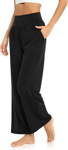 Vista 2 de DIBAOLONG Pantalones de yoga para mujer, holgados, de pierna ancha, cómodos, pantalones de pijama de cintura alta con bolsillos