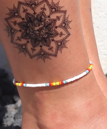 Vista 4 de Boho Anklet, Native American Jewelry, Unique Thin Beaded Ankle Bracelet for Women or Girls, Colorful Bohemian Hippie Beach Waterproof Foot Jewelry