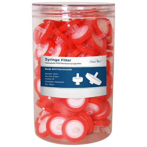 Vista 8 de SimPure Filtro de jeringa Membrana hidrofóbica de PTFE 100 PCS, tamaño de poro de 0.22um, diámetro de disco de 0.512 in, filtro de aguja HPLC y GC