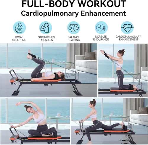 Vista 2 de Reformador de pilates, máquina y equipo de pilates plegable Dpiolrcag para uso doméstico y entrenamiento de gimnasio, adecuado para usuarios