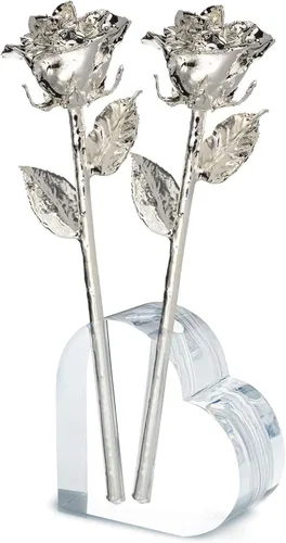 Vista 13 de Forever Rose - Rosa real sumergida en plata, rosa preservada hecha a mano en jarrón de corazón acrílico y lujosa caja de regalo dorada, regalo