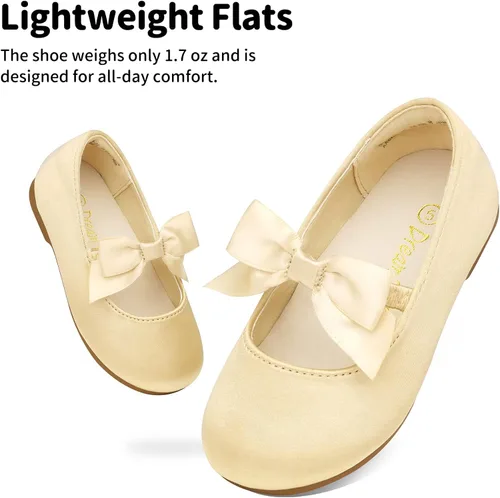 Vista 4 de DREAM PAIRS Zapatos de vestir para niñas, zapatos de ballet con lazo para boda, fiesta, bebé, niña pequeña