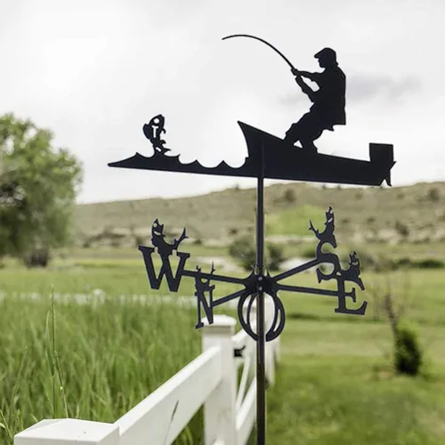 Vista 3 de Hidyliu Veleta de acero inoxidable para montaje en veleta para patio, decoración de techo de metal, adorno de pescador, negro, retro, herramientas