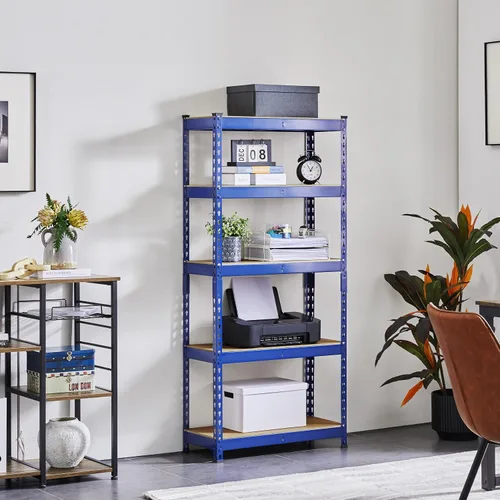 Vista 2 de Topeakmart Estantes utilitarios de 5 niveles, estantes de almacenamiento de metal, estanterías ajustables, montaje sin tornillos, estantes de Azul