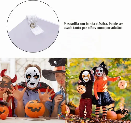 Vista 6 de Paquete de 12 máscaras faciales completas blancas en blanco, máscaras de papel maché con correa elástica para bailes de máscaras, cosplay