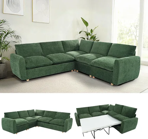 Vista 11 de Sofá extraíble en forma de L con cama cama y otomana de almacenamiento, sofá modular de felpilla para sala de estar, sofá modular en forma de L
