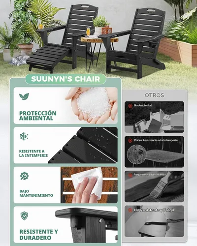 Vista 6 de Sillas Adirondack ajustables con otomana retráctil, silla Adirondack plegable de HDPE con 2 soportes para tazas, resistente a la intemperie