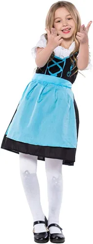 Vista 5 de ABOOFAN Vestido para niñas Oktoberfest disfraz de niña cervecera vestido de fraulein bávaro disfraz de sirvienta de bar azul negro talla S